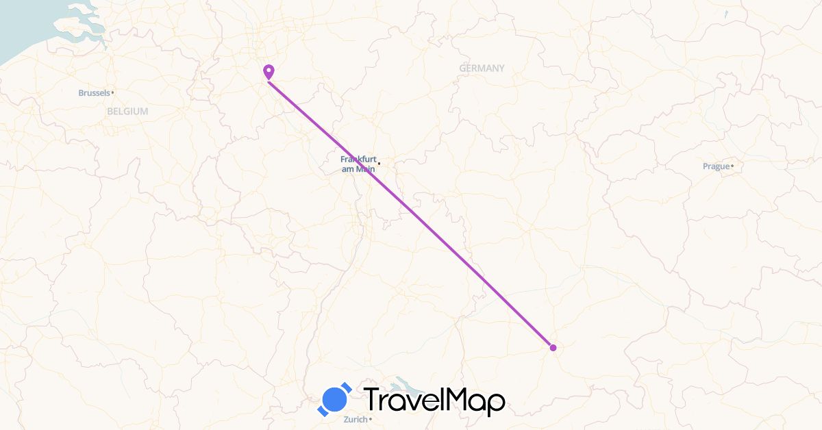 TravelMap itinerary: driving, train in Germany (Europe)